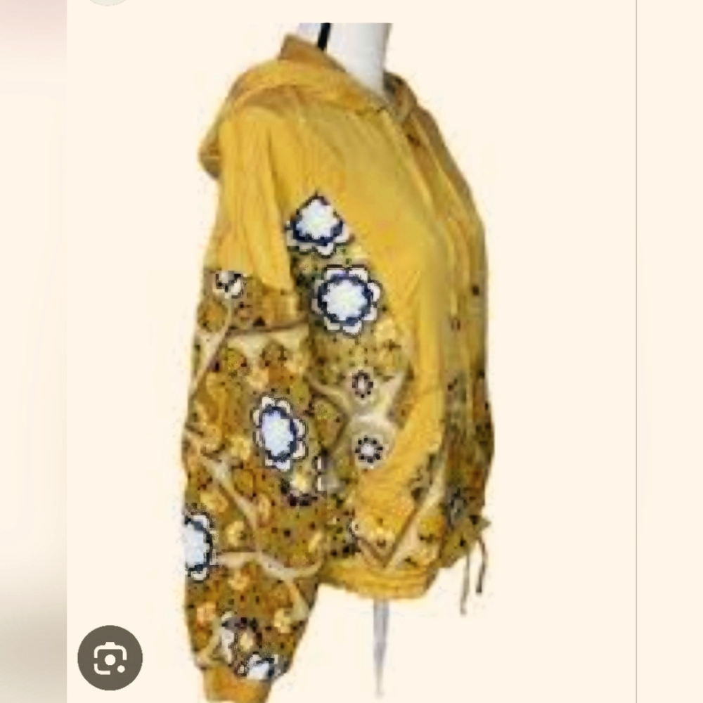 Free People Yellow Patterned Bomber Jacket